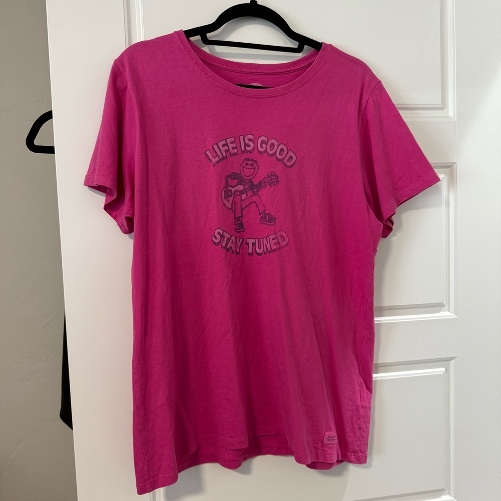 Life Is Good Pink Short Sleeve Classic Fit Graphic T-Shirt